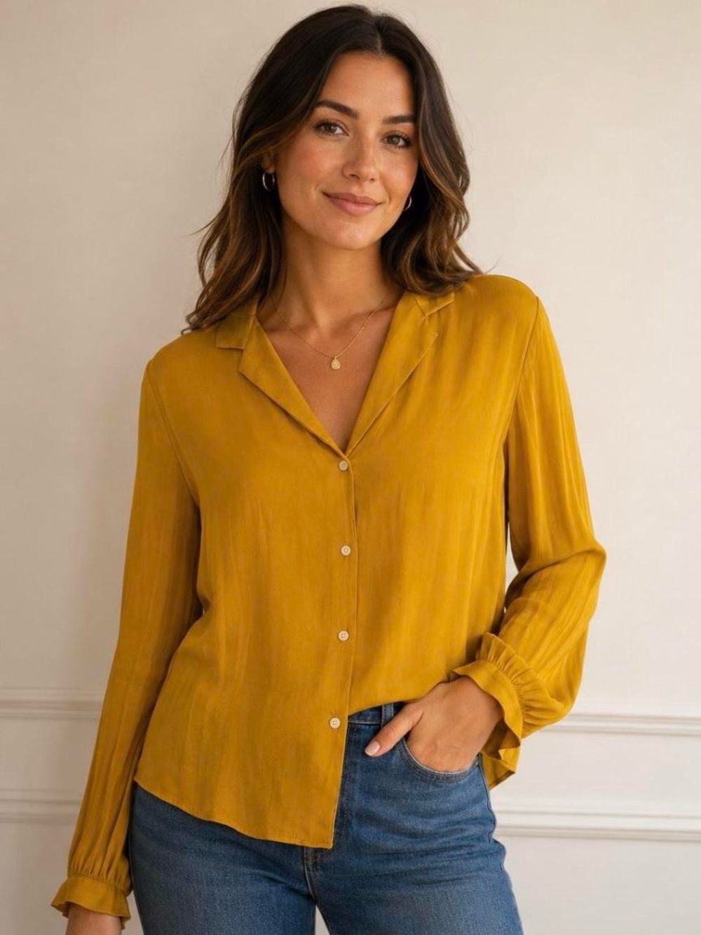 Banana Republic Mustard Yellow Button-Front Long Sleeve Blouse Size S